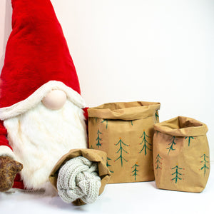 Hand painted Christmas Tree paper planter, washable paper bag christmas sack, christmas tree plant pot bag
