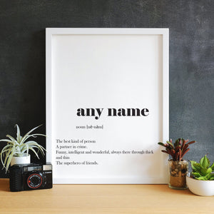 Personalised name friend definition quote print