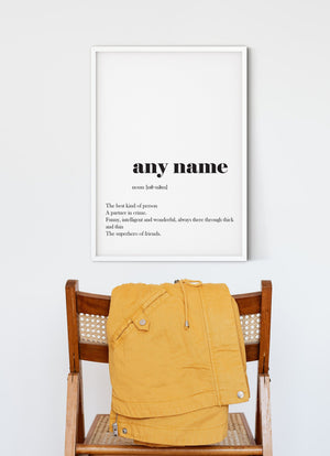Personalised name friend definition quote print