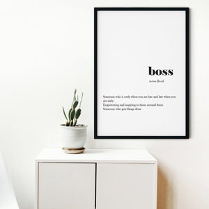 Framed Boss definition print, Inspirational print, Word Definition Wall Art, boss quote Print, gift for boss office decor print quote prints