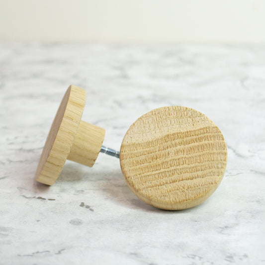 Small Round Oak Wood Knob, Minimalist handle Modern cabinet pulls