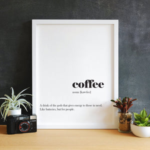 Definition of Coffee print, coffee poster for coffee shop décor quote prints