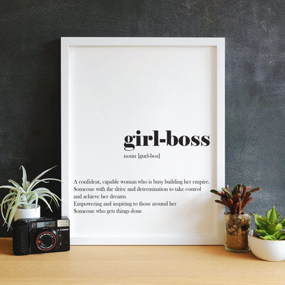 Framed Girl Boss definition print, Inspirational print, Word Definition Feminist Wall Art, girl boss quote Print, gift for boss office print