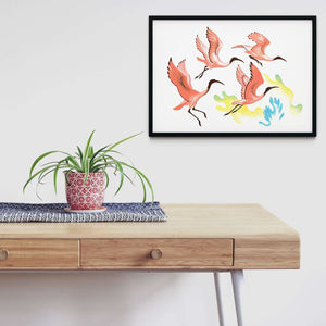 Framed Vintage Flamingo Print, Bird art illustration print