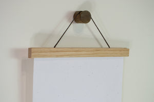 Oak Picture Hanger - Magnetic wood poster hanger, wooden poster hanging kit