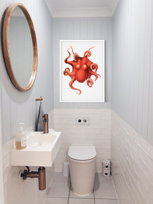 Octopus Print Framed print, Scientific Octopus Wall Art nautical bathroom print Vintage Animal Prints