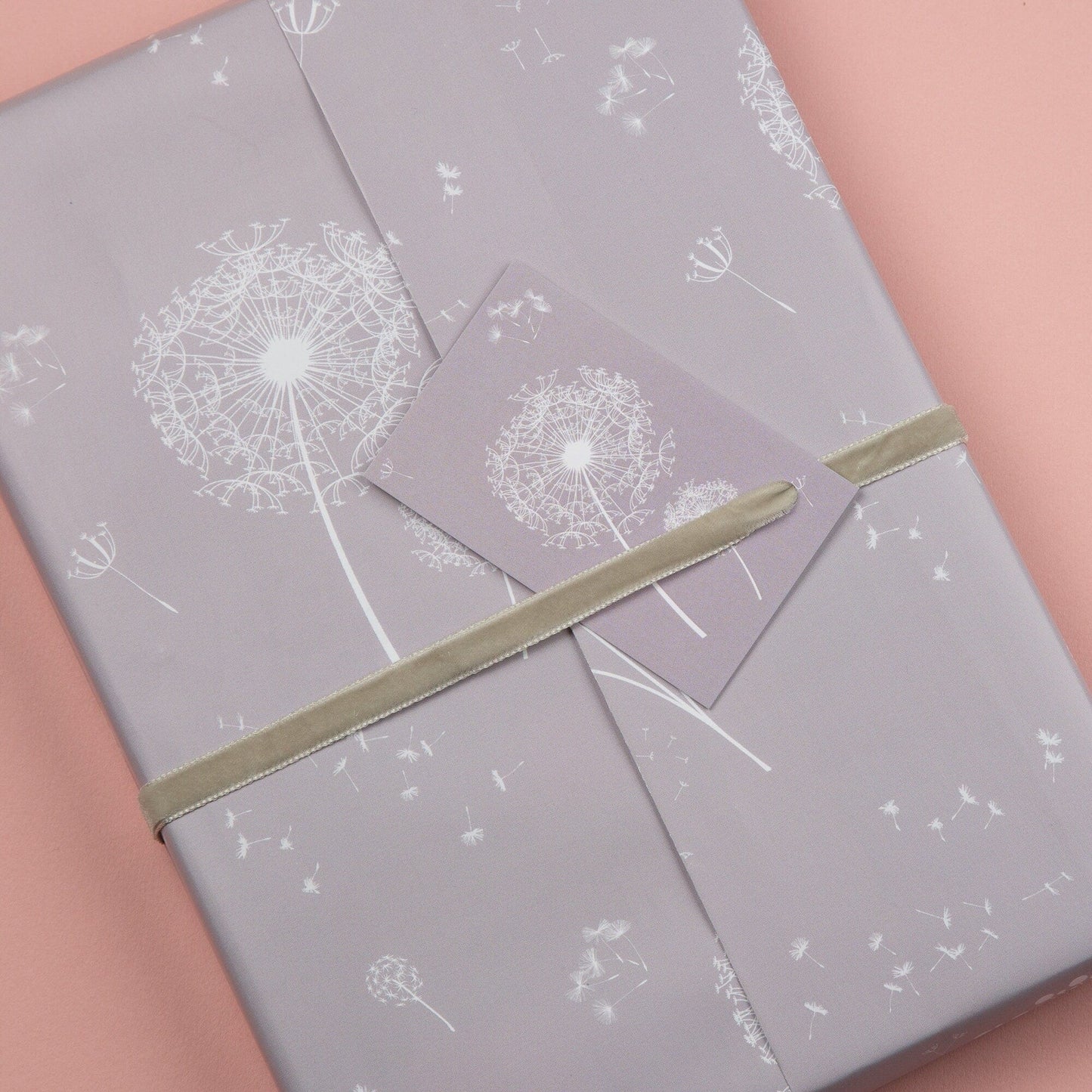 Dandelion Seeds Grey Wrapping Paper, botanical wrapping paper sheets