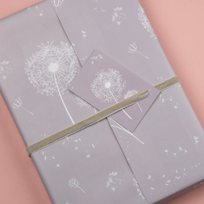 Dandelion Seeds Grey Wrapping Paper, botanical wrapping paper sheets