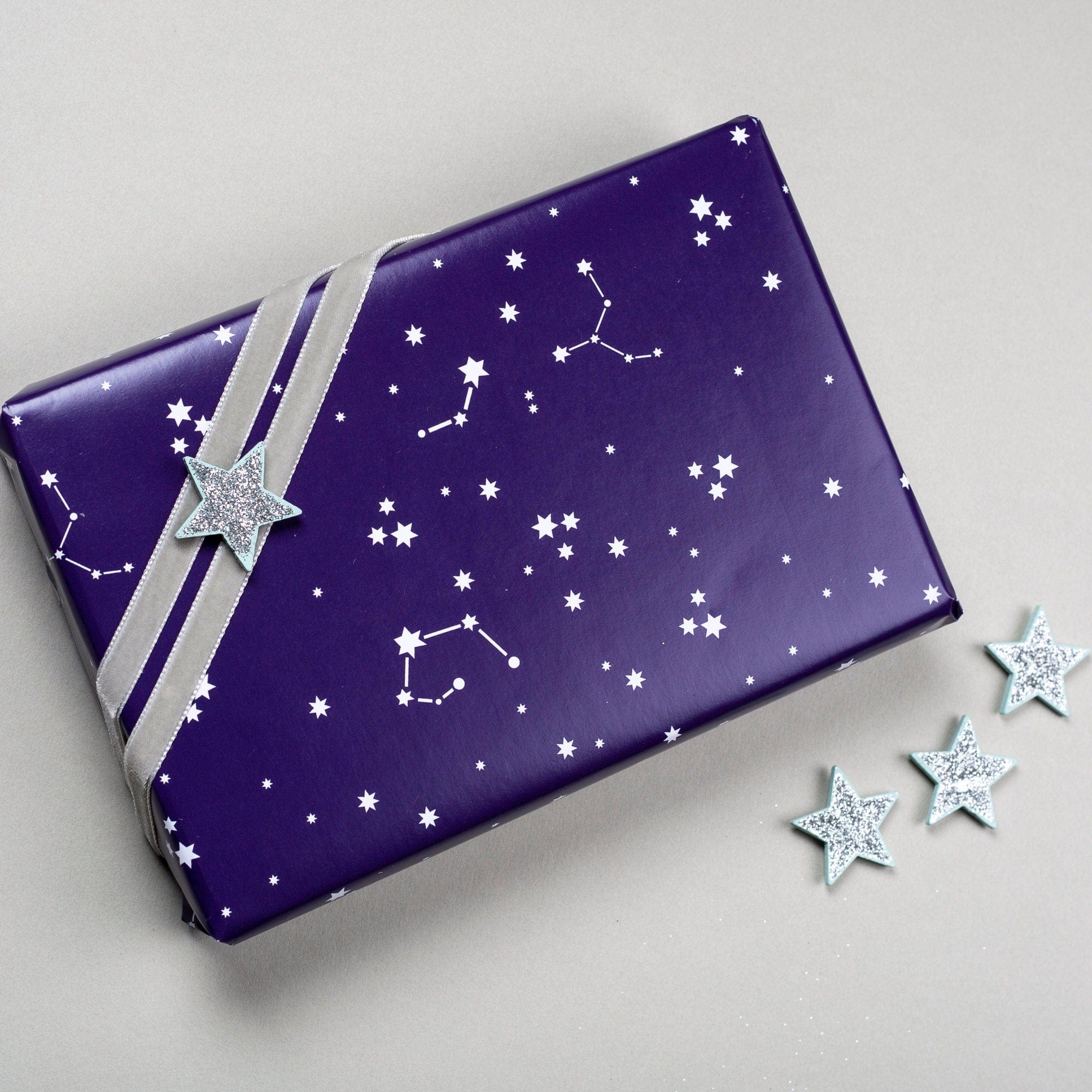 Navy Blue Stars Christmas Wrapping Paper gift tag Set, star paper constellation wrapping paper,  Luxury Gift Wrap Christmas Paper