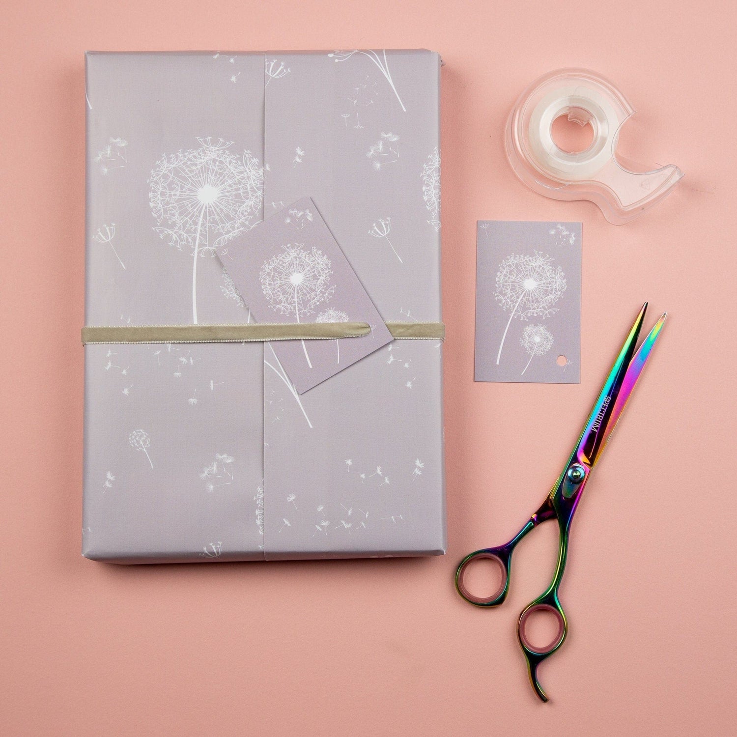 Dandelion Seeds Grey Wrapping Paper, botanical wrapping paper sheets
