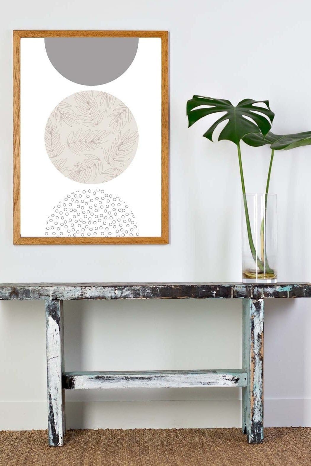 Framed Neutral Circle Textured Leaves Abstract Art Print, Minimal Geometric Colour Block Print Neutral Wall Art, modern minimalist Digital Art