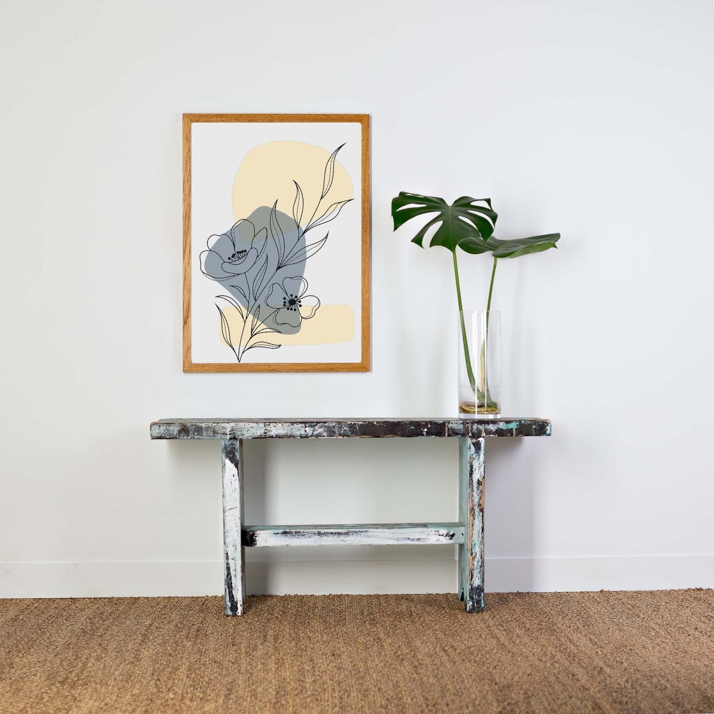 Framed Abstract Botanical Print, neutral wall art
