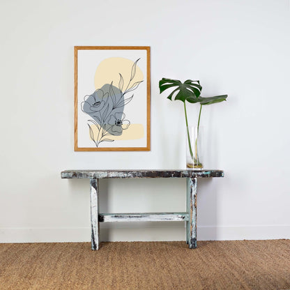Framed Abstract Botanical Print, neutral wall art