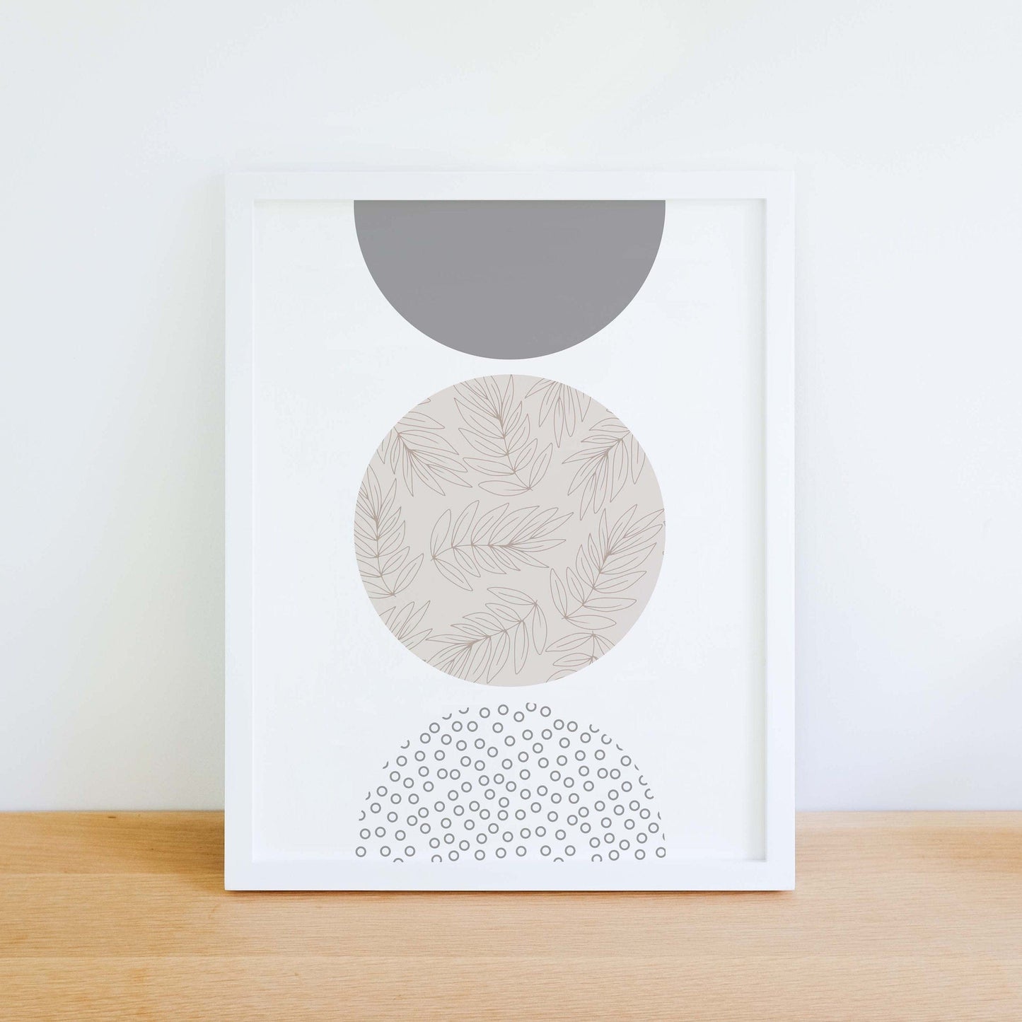 Framed Neutral Circle Textured Leaves Abstract Art Print, Minimal Geometric Colour Block Print Neutral Wall Art, modern minimalist Digital Art