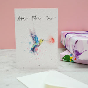 Mothers Day Plantable Seed Paper Hummingbird Card, eco growable seedpaper watercolour card