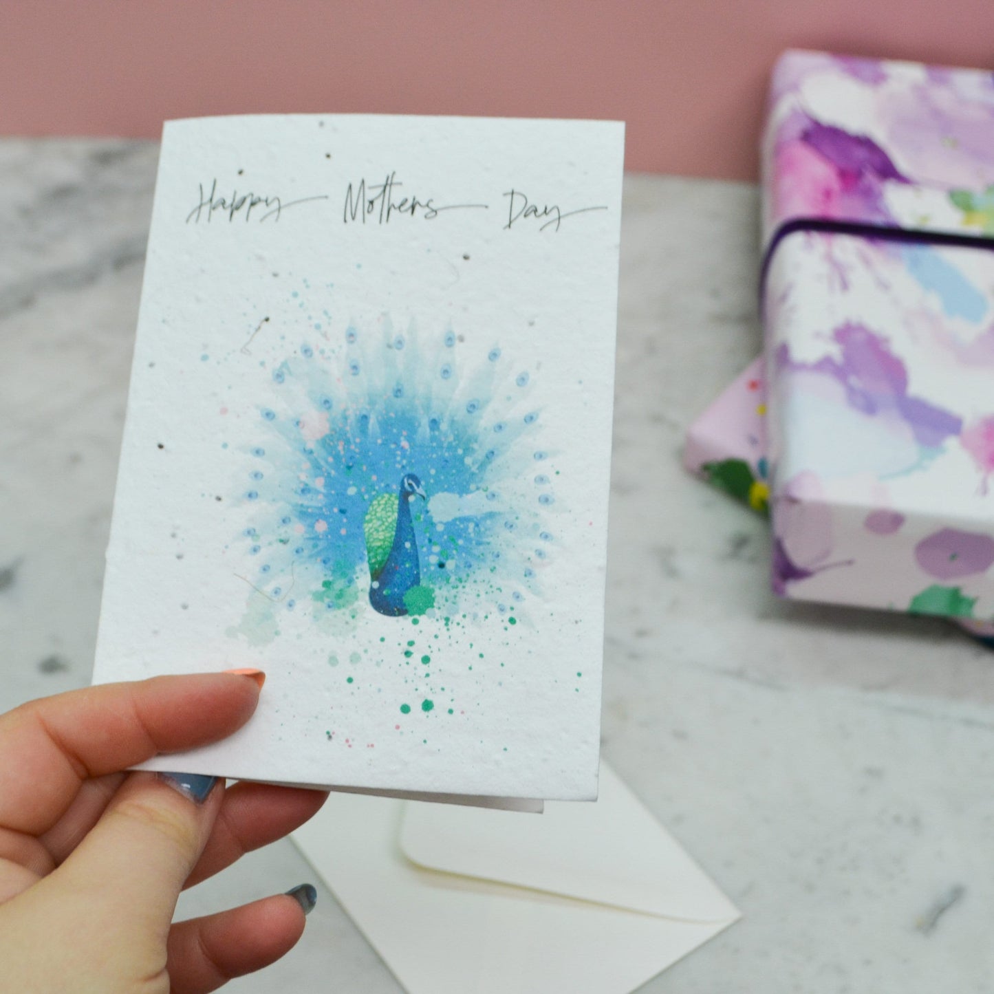 Mothers Day Plantable Seed Paper Peacock card, eco seedpaper card