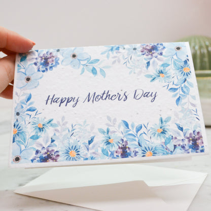 Mothers Day Plantable Seed Paper Blue and purple Flowers Card