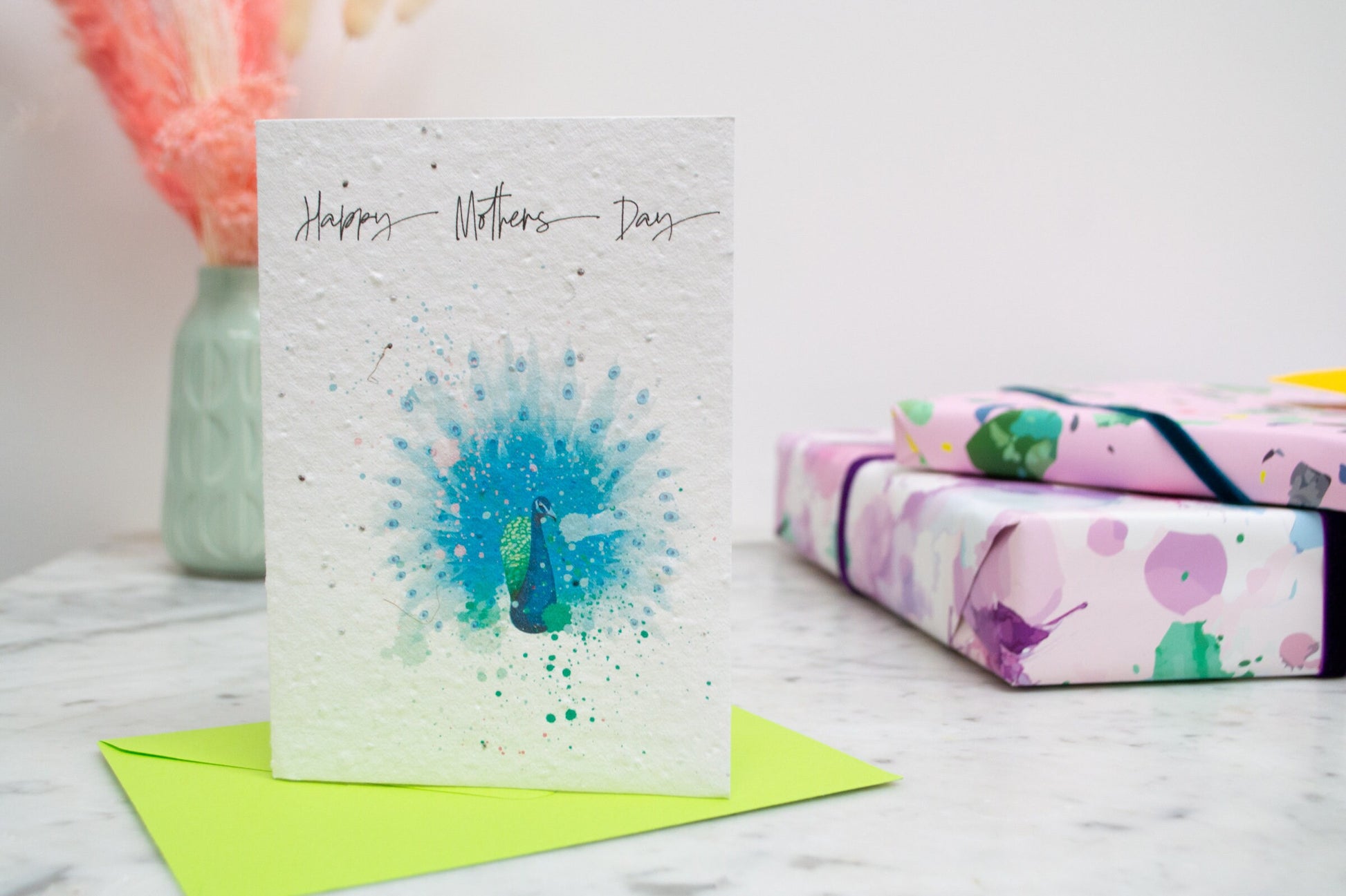 Mothers Day Plantable Seed Paper Peacock card, eco seedpaper card