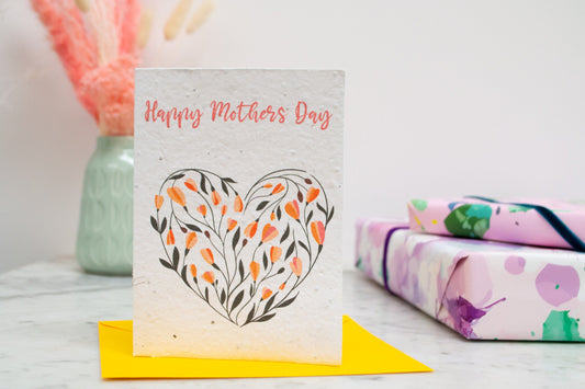 Mothers Day Plantable Seed Paper flower heart Card, eco seedpaper card