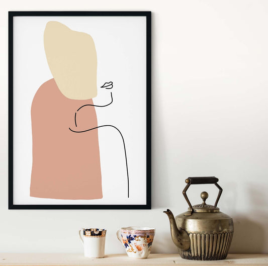 Framed Face Female Line Drawing Print, Minimal Portrait Line Colour Block boho print 1 wall art, woman line art abstract minimalist poster