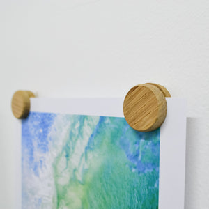 Oak Picture Hanger Magnet Dots- Magnetic wood poster hanger, wooden wall hanging frame for framing art print, chart, scroll or Pictures