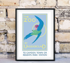 Antique Advertising Print, The Zoo by Underground travel poster Vintage Advertising Prints