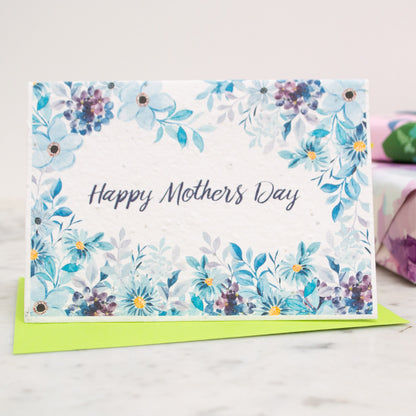 Mothers Day Plantable Seed Paper Blue and purple Flowers Card