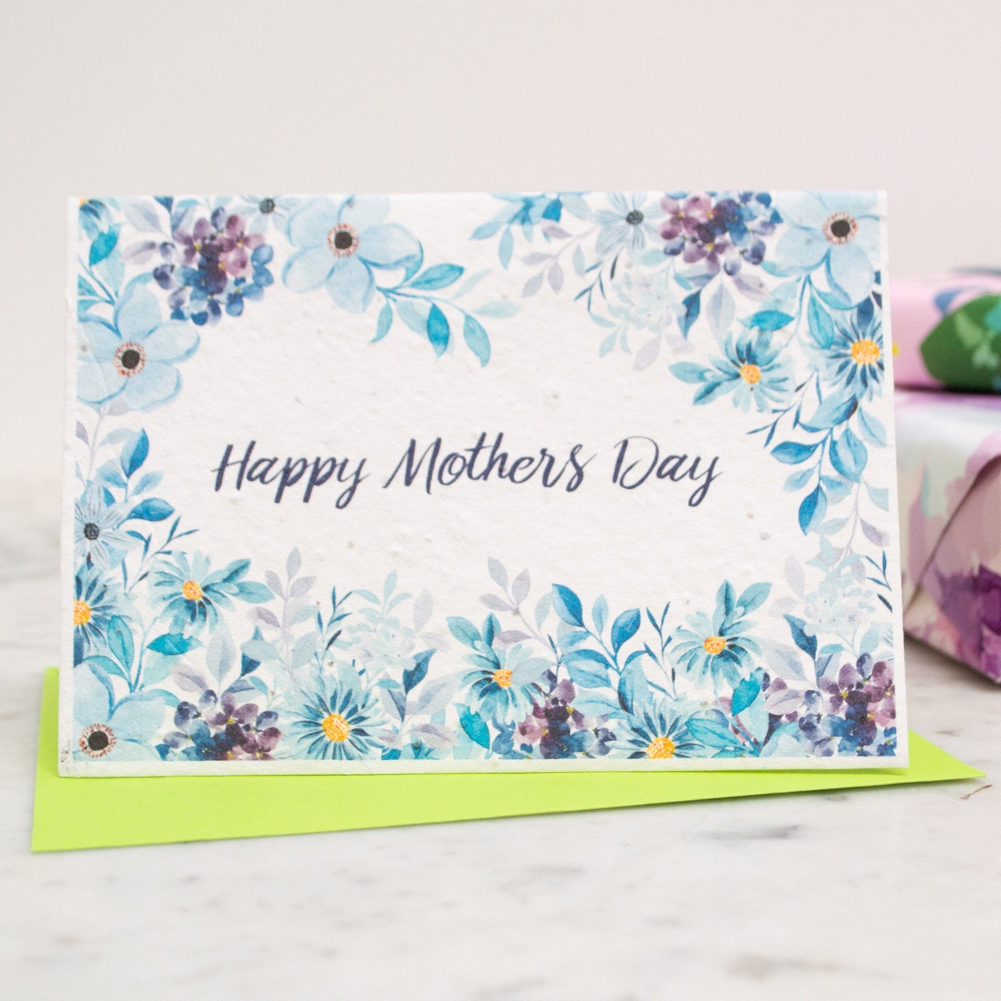 mother's day card with flower seeds Mothers Day Plantable Seed Paper Blue and Purple Flowers Card – LelloLiving