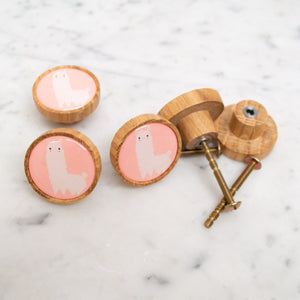 Pink Llama animal drawer knobs, wooden kids drawer knobs