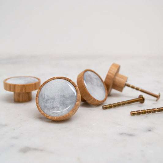 Small Round Concrete Knob, Solid Oak Wooden Knobs, cabinet door knob