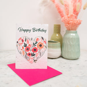 Happy Birthday Heart and Flower Seed Paper Card