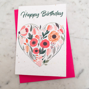 Happy Birthday Heart and Flower Seed Paper Card