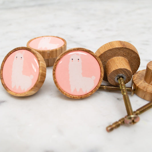 Pink Llama animal drawer knobs, wooden kids drawer knobs