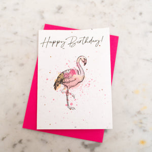 Happy Birthday Watercolour Flamingo Seed Paper Card