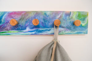 Resin coat rack with Oak wall hanging hooks, resin entryway rack