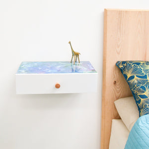 Resin Art Floating Bedside Drawer, small bedside wall hanging nightstand