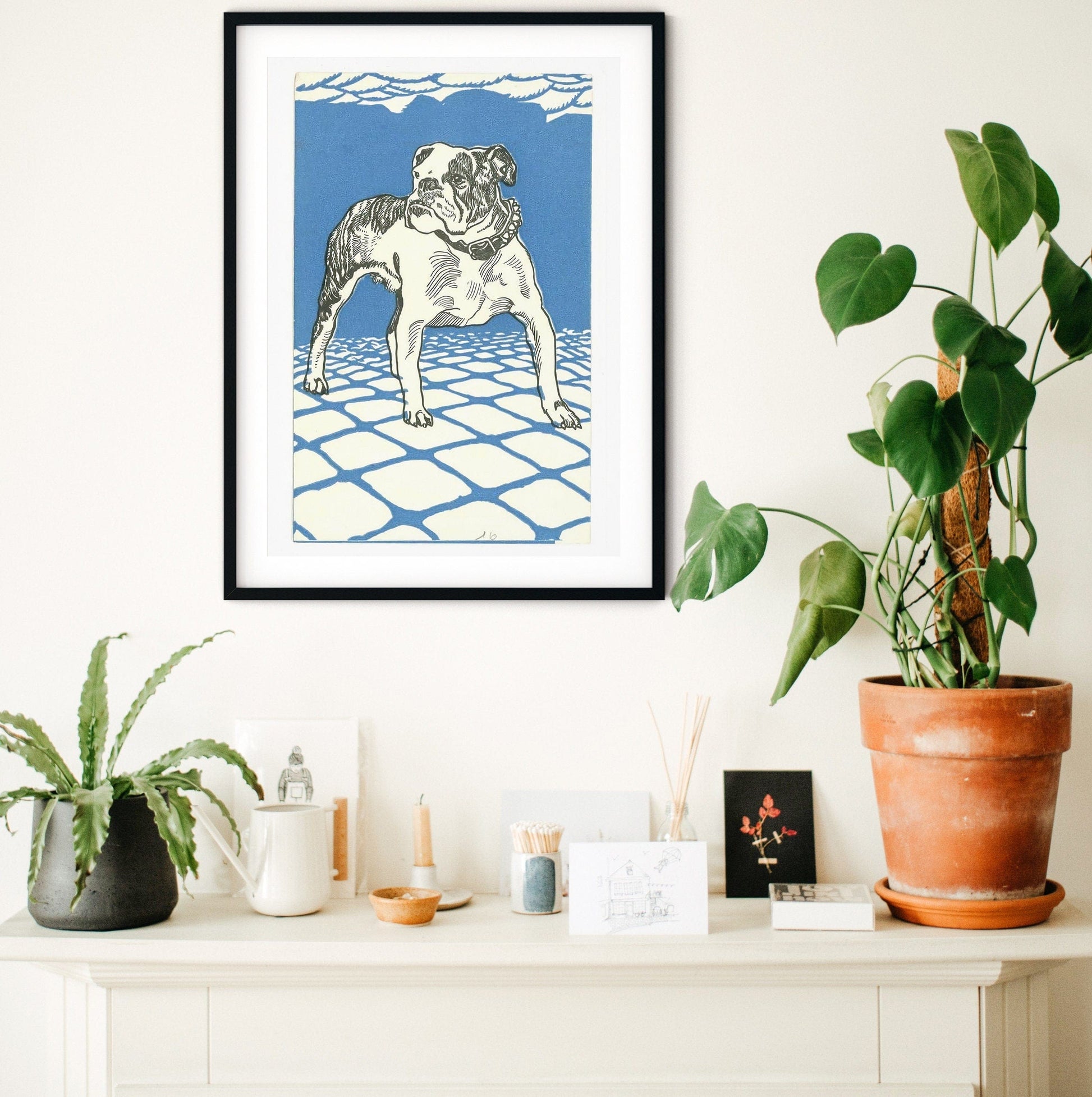 Framed bulldog print, vintage print dog art print, bulldog wall art Vintage Animal Prints