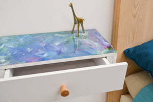 Resin Art Floating Bedside Drawer, unusual nightstand small bedside hanging drawer, epoxy floating shelf or floating console storage drawer