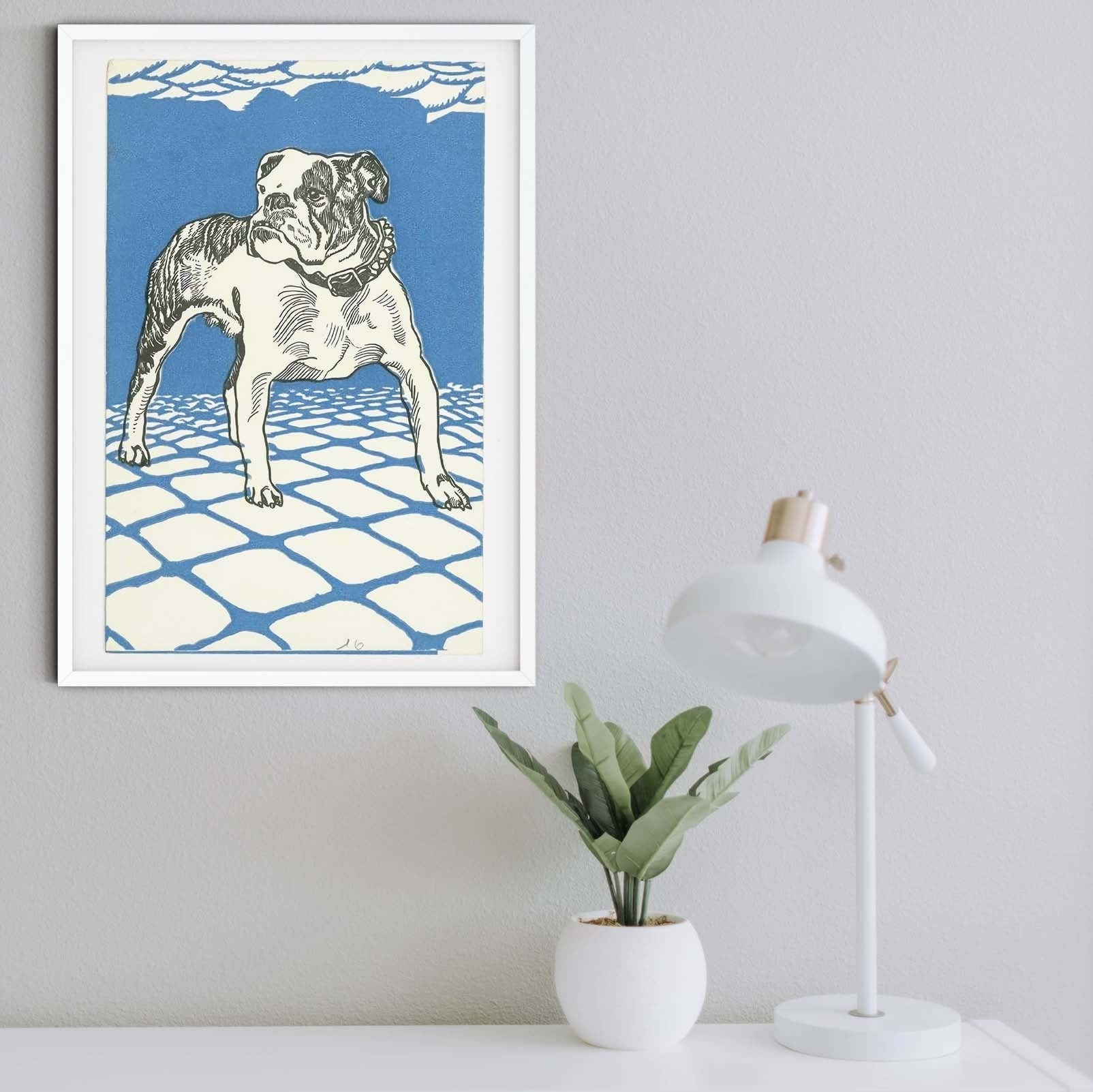 Framed bulldog print, vintage print dog art print, bulldog wall art Vintage Animal Prints