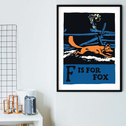 Framed F is for Fox alphabet print, letter F print abc nursery art Alphabet Prints