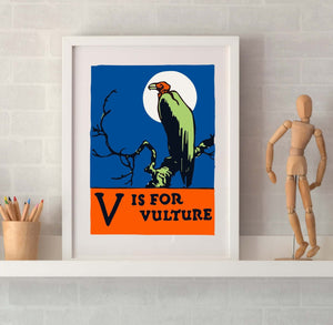V is for Vulture print, letter V print, Animal alphabet bird wall art abc print Alphabet Prints