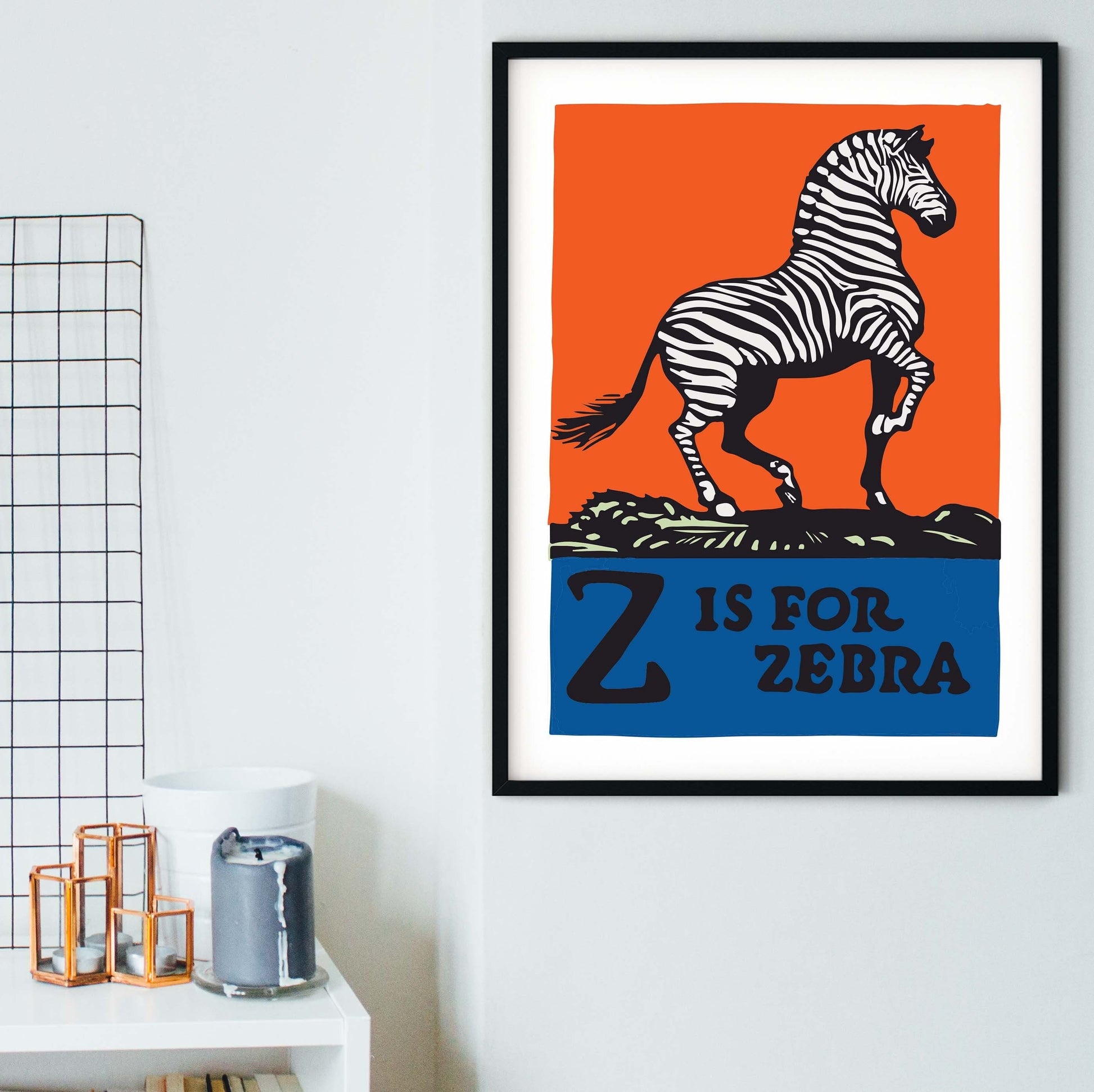 Framed Zebra Print, Z is for Zebra art Alphabet Print, abc letter Z print alphabet prints