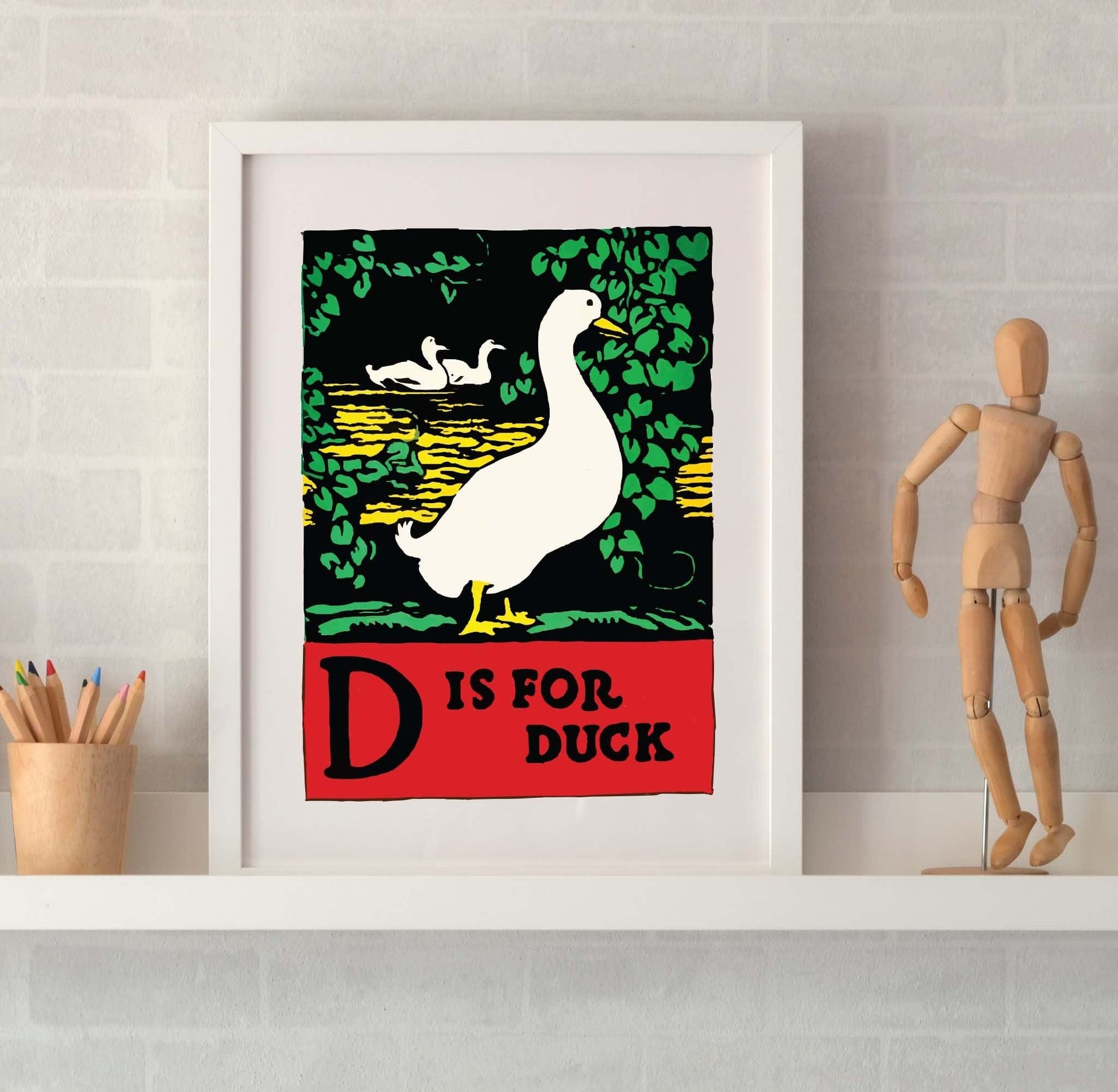 Framed Vintage Duck Print, D is for Duck art Vintage Nursery prints Alphabet Prints