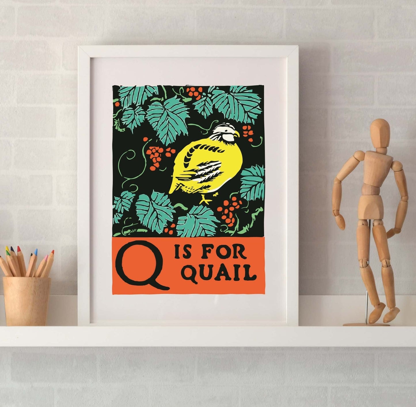 Framed Q is for Quail Alphabet Print, Letter Q Print, ABC print Alphabet Prints