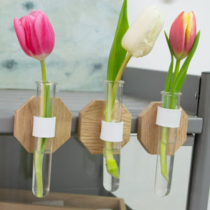 Geometric Oak Test Tube Bud Flower Vase, magnetic single stem vase perfect Dried Flower vase, fridge magnet small flower Vase or wall decor