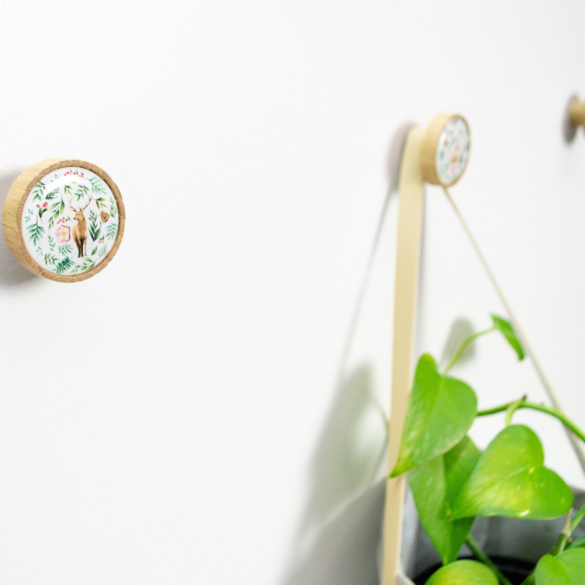 Woodland print animal coat hook, oak coat hook – LelloLiving