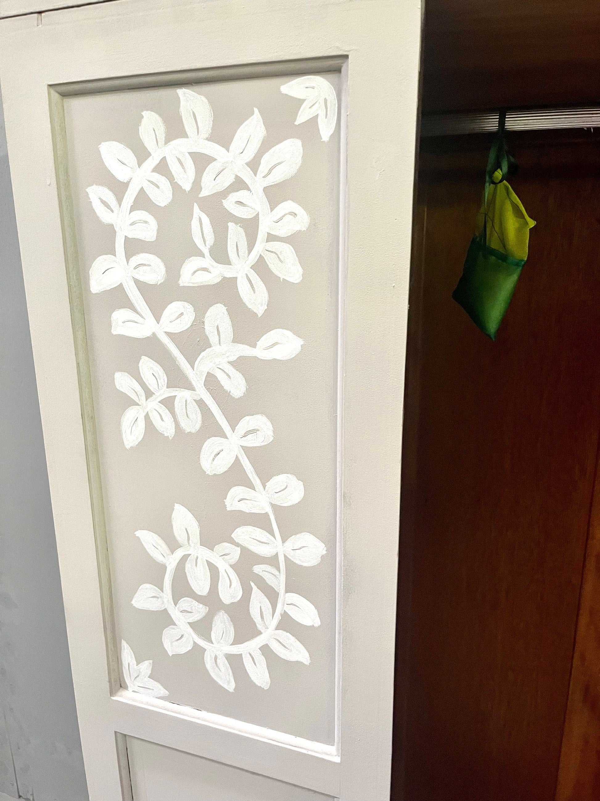 Large Upcycled hand painted vintage wardrobe with Scandinavian style floral design