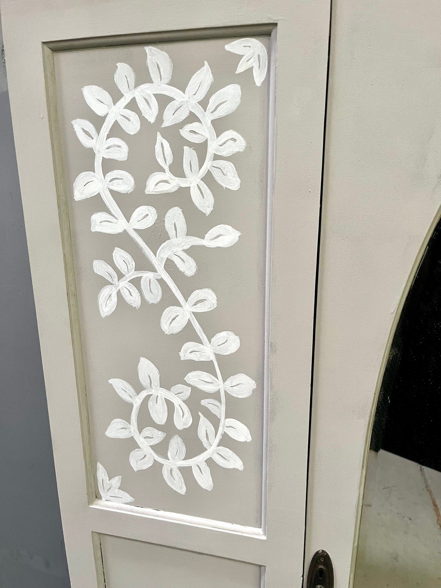 Large Upcycled hand painted vintage wardrobe with Scandinavian style floral design