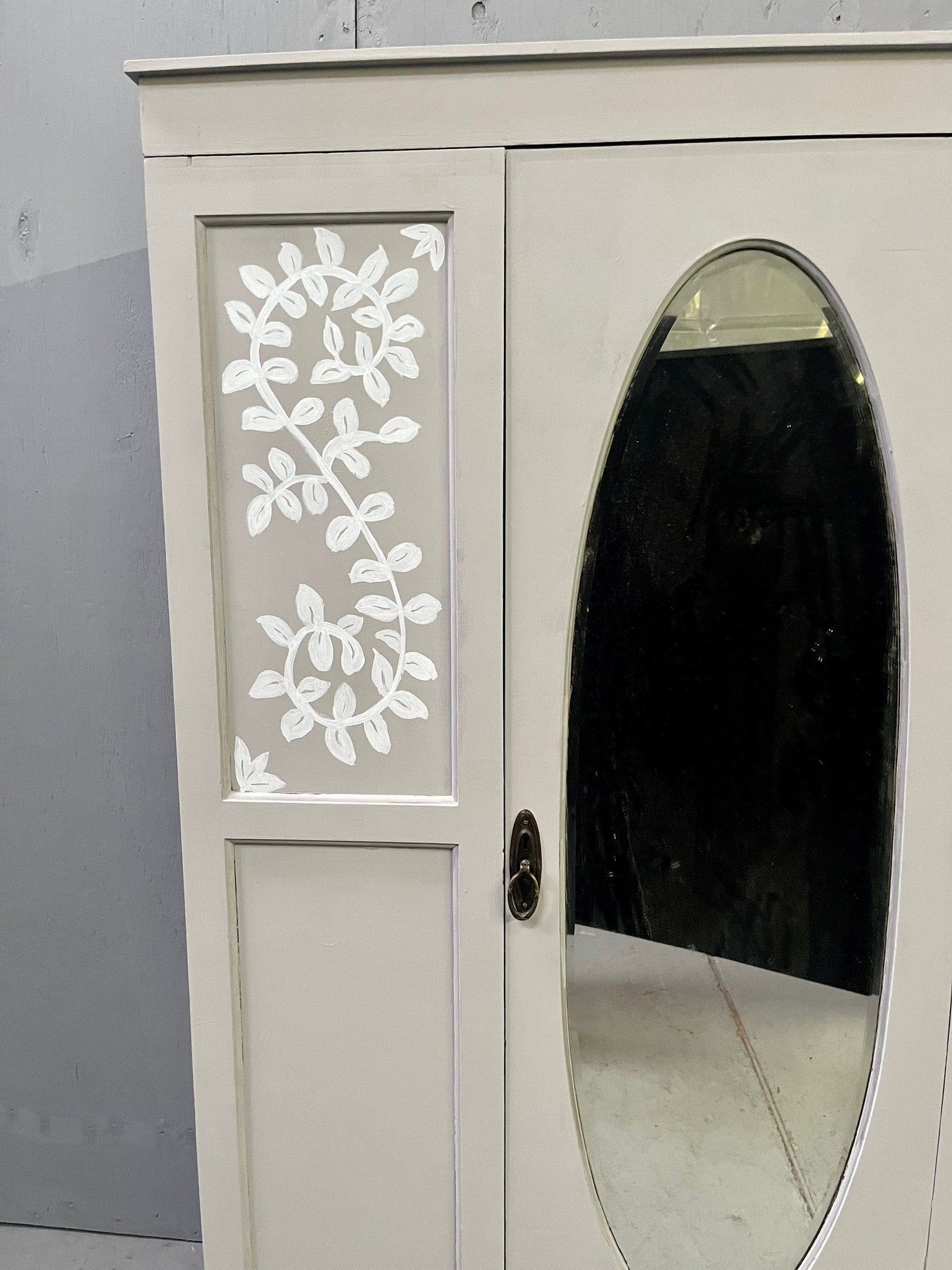 Large Upcycled hand painted vintage wardrobe with Scandinavian style floral design