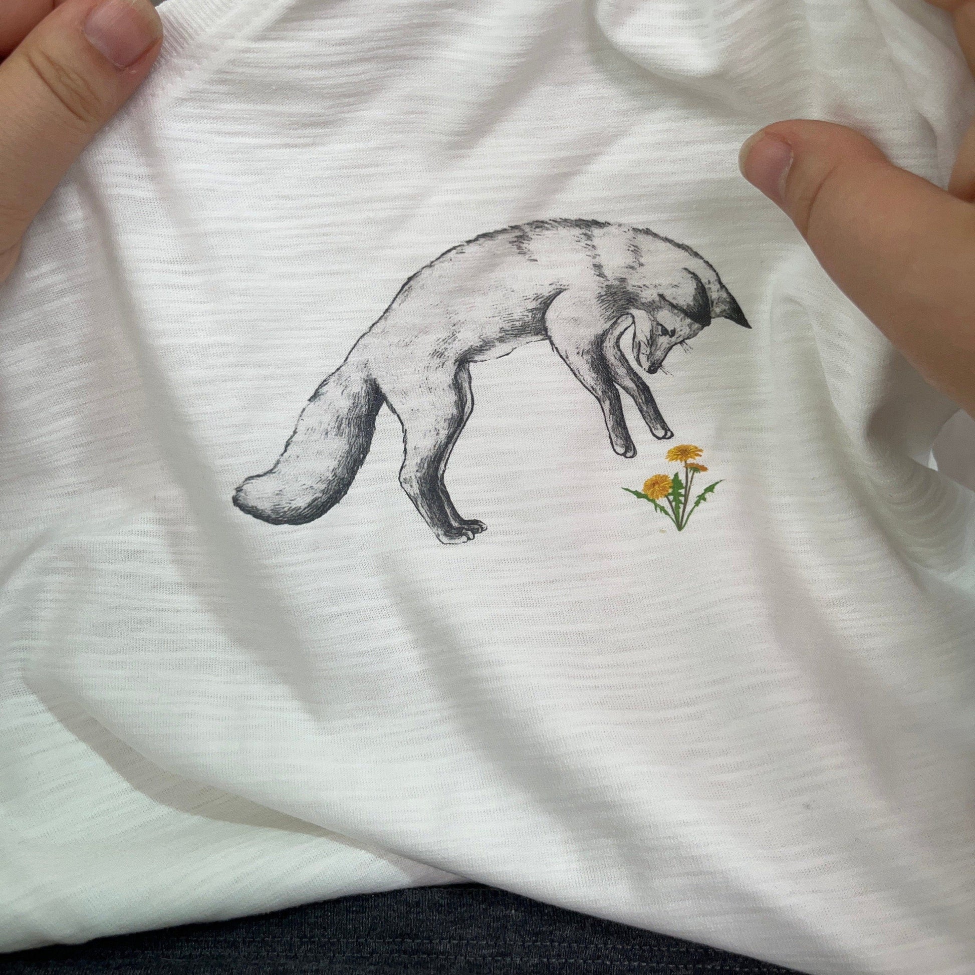 Jumping Fox & Flower T Shirt, animal nature shirt graphic tee
